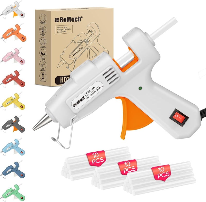 ROMECH 20W Mini Hot Glue Gun with 30 Glue Sticks Set, Fast Preheating Hot Glue Gun Kit Heavy Duty Gluegun for Craft, DIY, Repairs (White) - Image 1